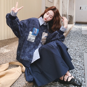 法式减龄感假两件拼接卫衣套装女2025秋新款超火好看半身裙两件套图片