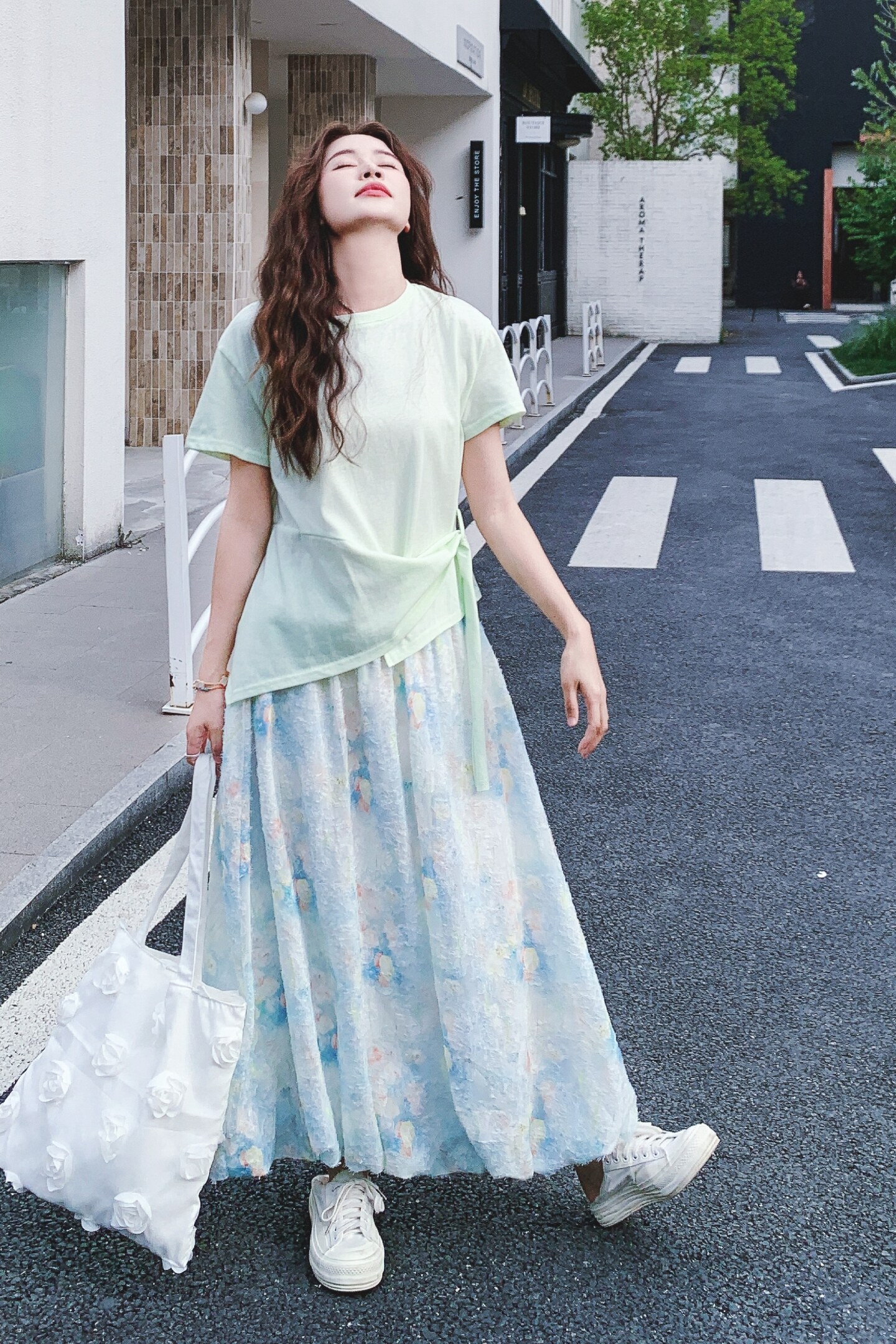 设计感不规则T恤套装裙女2025年夏季新款超好看碎花半身裙两件套,女装套装/套裙,2C069