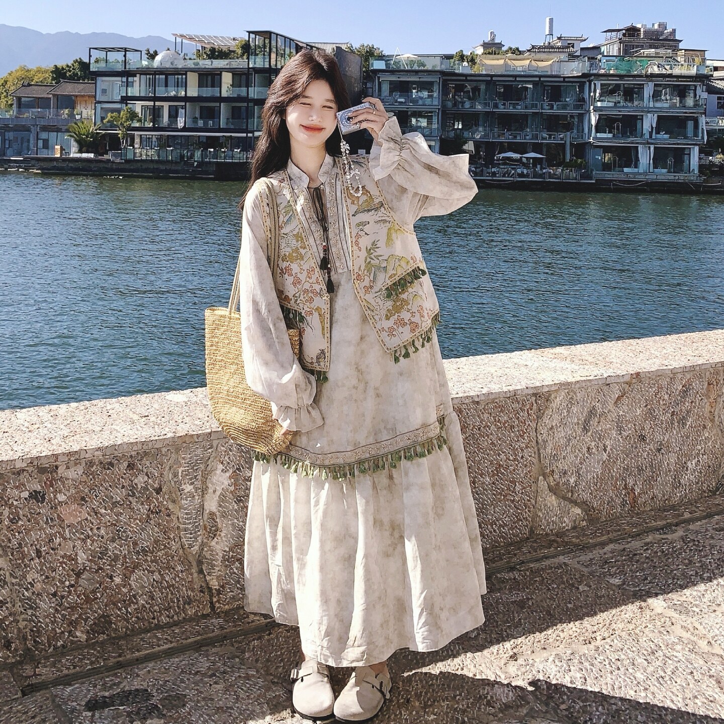 【】民族风流苏连衣裙+刺绣马甲套装6308-P215K348,女装套装/套裙,2C069