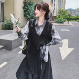 小众设计感一整套不规则衬衫马甲半身裙女春季新款时髦显瘦三件套，女装套装/套裙，2C069