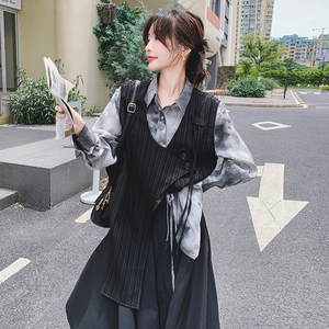 小众设计感一整套不规则衬衫马甲半身裙女春季新款时髦显瘦三件套图片