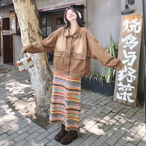 【】美拉德铆钉牛仔外套+针织吊带套装 99310-P185 K258图片