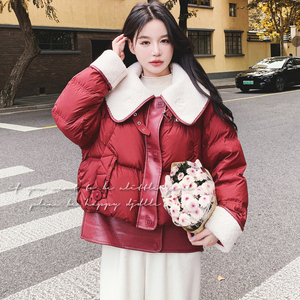 【 】减龄羊羔毛拼接大翻领羽绒服 90绒 W08-P350 K488图片