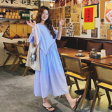法式不规则泡泡袖蓝色连衣裙女夏2025新款今年流行爆款超好看长裙，女装连衣裙，2C069