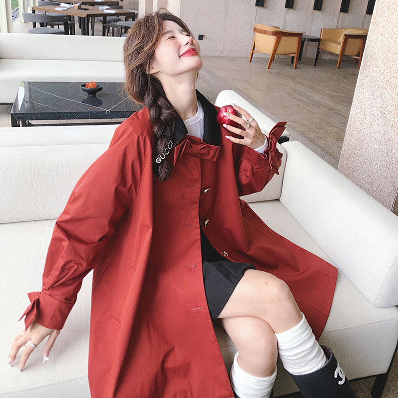 2026春款小个子宽松蝴蝶结风衣外套88015-P155K218,女装风衣,2C069