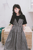 档口！2026夏装黑白格纹拼接假两件连衣裙813-P115168，女装连衣裙，2C069
