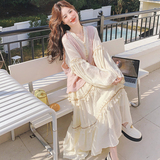 【】法式复古流苏连衣裙+粉色针织开衫套装2833-P225K318，女装套装/套裙，2C069