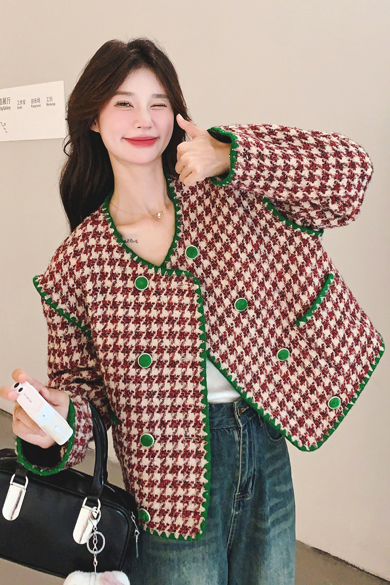已出法式高级感千鸟格毛呢外套夹棉99602-P155K218,女装毛呢外套,2C069