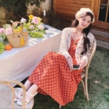 花朵开衫红色碎花吊带连衣裙女两件套夏2025新款独特漂亮绝美长裙，女装套装/套裙，2C069