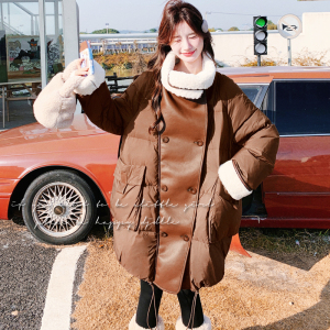 【】4色 羊羔毛大翻领拼接90绒羽绒服 W15-P465 K618图片