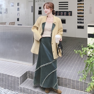 牛仔拼接西装外套半身裙两件套女2025春秋新款韩版显瘦半身裙套装图片