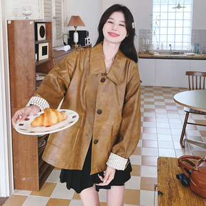 韩系复古美拉德皮衣外套女2025春秋季新款宽松显瘦时尚高级感上衣,皮衣,2C069