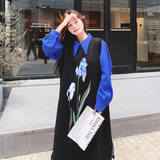 克莱因蓝衬衫连衣裙女初秋穿搭2025新款提花针织罩衫裙叠穿两件套，女装套装/套裙，2C069