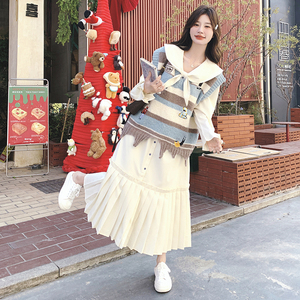 大货 数据好 海军领百褶连衣裙+卡通针织马甲套装 2568-P175 K248图片