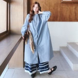 【大货】复古宽松条纹衬衫裙+牛仔阔腿裤套装F626-P185K258，女装套装/套裙，2C069