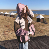 工装风撞色拼接字母提花羽绒服女2025新款冬季慵懒风50白鸭绒外套，女装羽绒服，2C069
