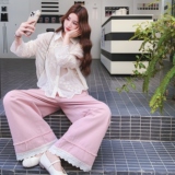 休闲减龄穿搭白色衬衫套装女初春秋超火好看高级上衣阔腿裤两件套，女装套装/套裙，2C069