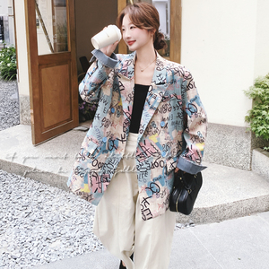 美式复古字母印花牛仔外套女2025新款设计感小众宽松休闲夹克上衣图片