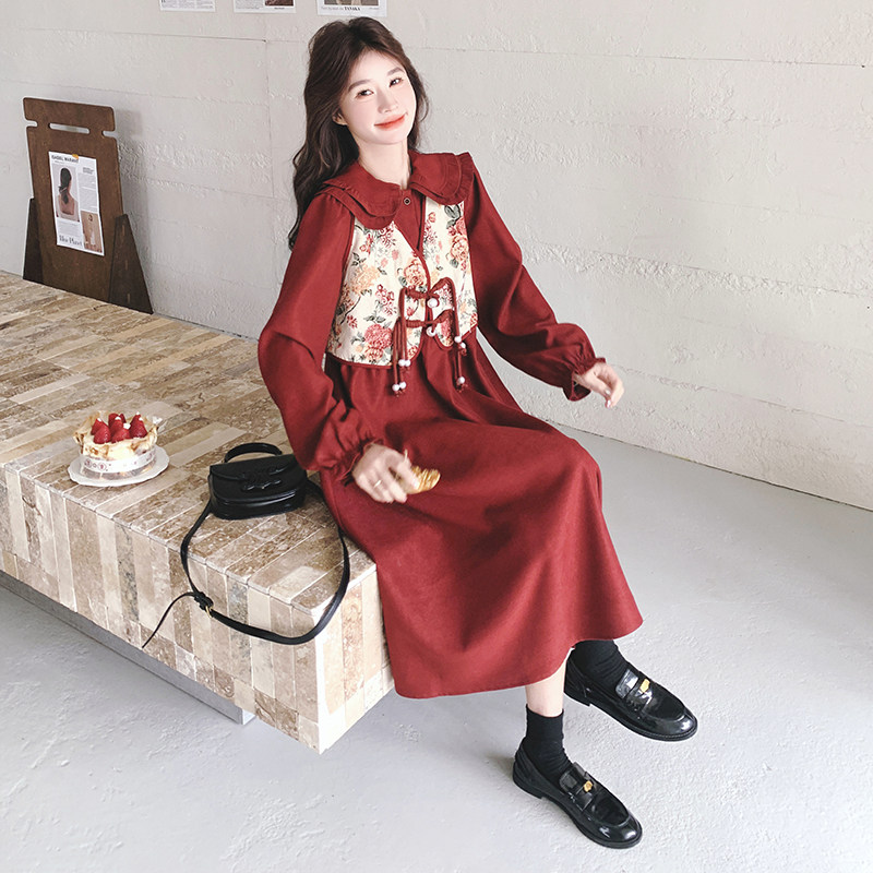 【】新中式提花面料拼接假两件连衣裙2813-P135K198,女装套装/套裙,2C069