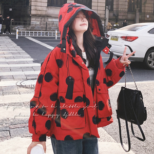 【大货】红色印花波点短款工装羽绒服 50绒 Y130-P285 K428图片
