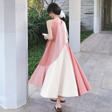 粉色拼接无袖连衣裙女2025年夏季新款宽松显瘦海边度假风背心长裙，女装连衣裙，2C069