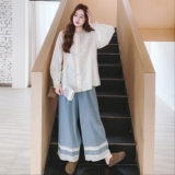 【大货】法式蕾丝刺绣衬衫+牛仔阔腿裤套装F622-P175K248，女装套装/套裙，2C069