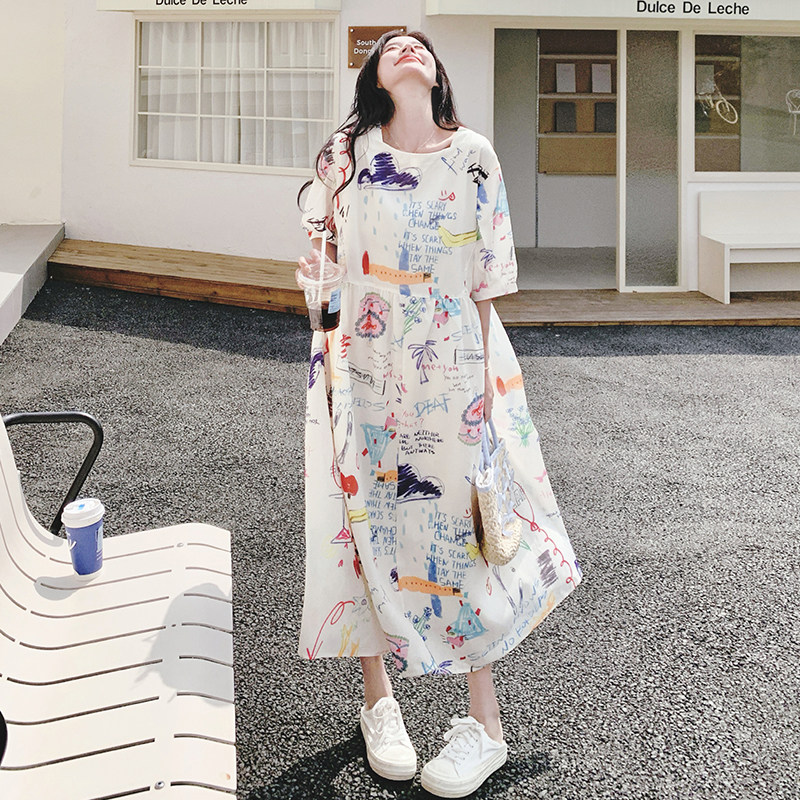 【现货】设计感夏日多巴胺卡通涂鸦连衣裙7776-P135K198,女装连衣裙,2C069