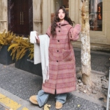 韩版加厚复古连帽格纹呢子大衣女2025秋冬季新款宽松显瘦毛呢外套，女装毛呢外套，2C069