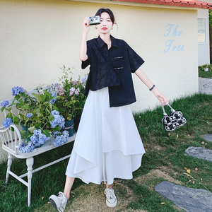 新中式风衬衫套装裙女2025夏季新款高级感复古上衣半身裙两件套图片