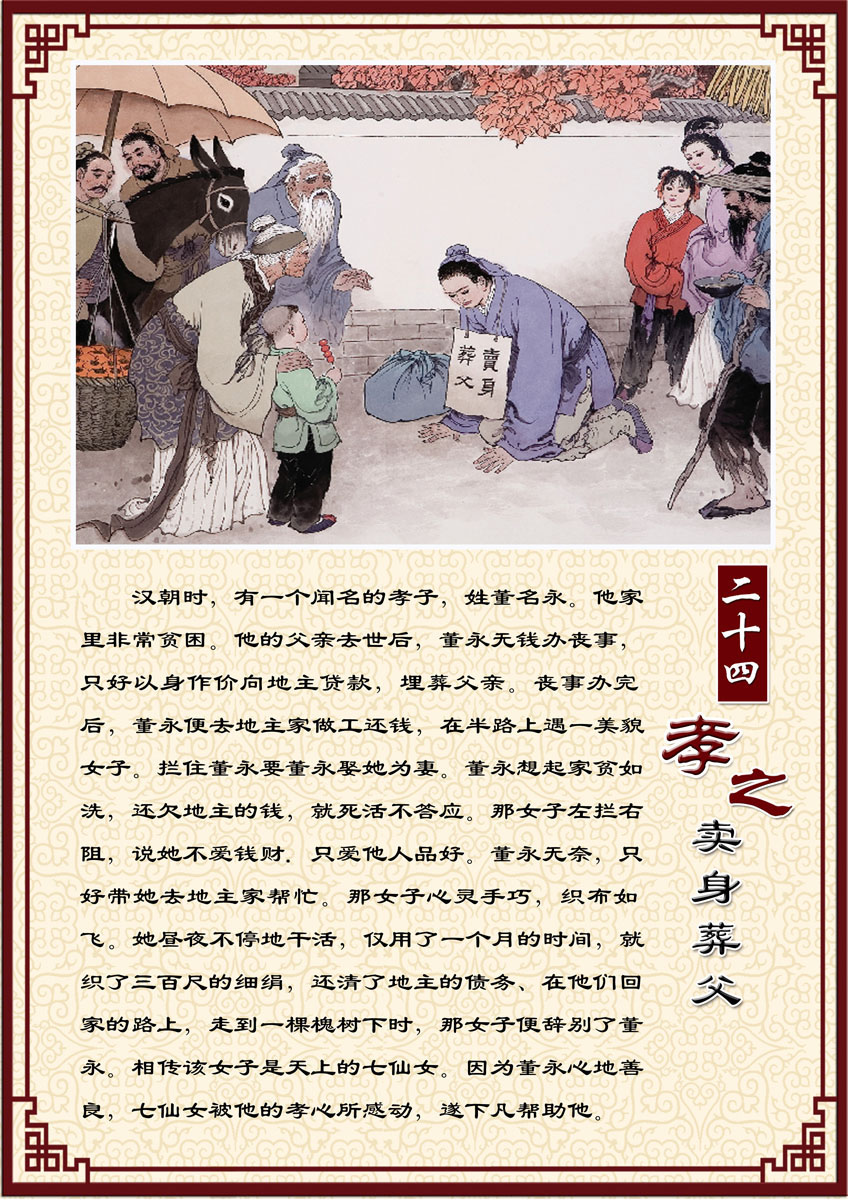 588摆件海报印制展板素材贴纸图片304中华传统美德二十孝卖身葬父