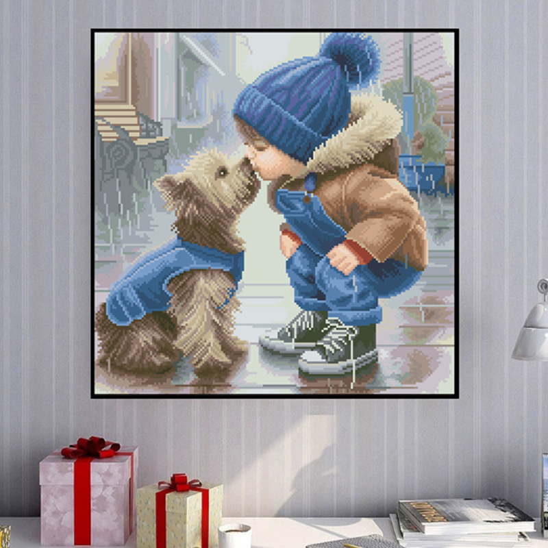 十字绣2025新款线绣客厅刺绣卡通男孩卧室玄关手工绣棉线