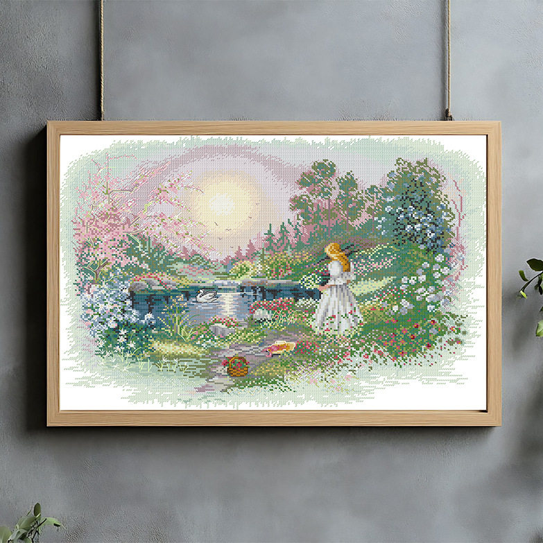 14CT小格2025年新款 湖边 十字绣套件新款客厅