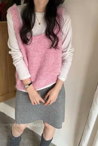 秋款百搭U领针织马甲叠穿背心