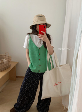 20.7%羊毛）FId家韩国东大门 秋季上新 前后两穿纽扣吊带针织马甲