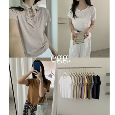 现货鸡蛋家纯色宽松短袖T恤女