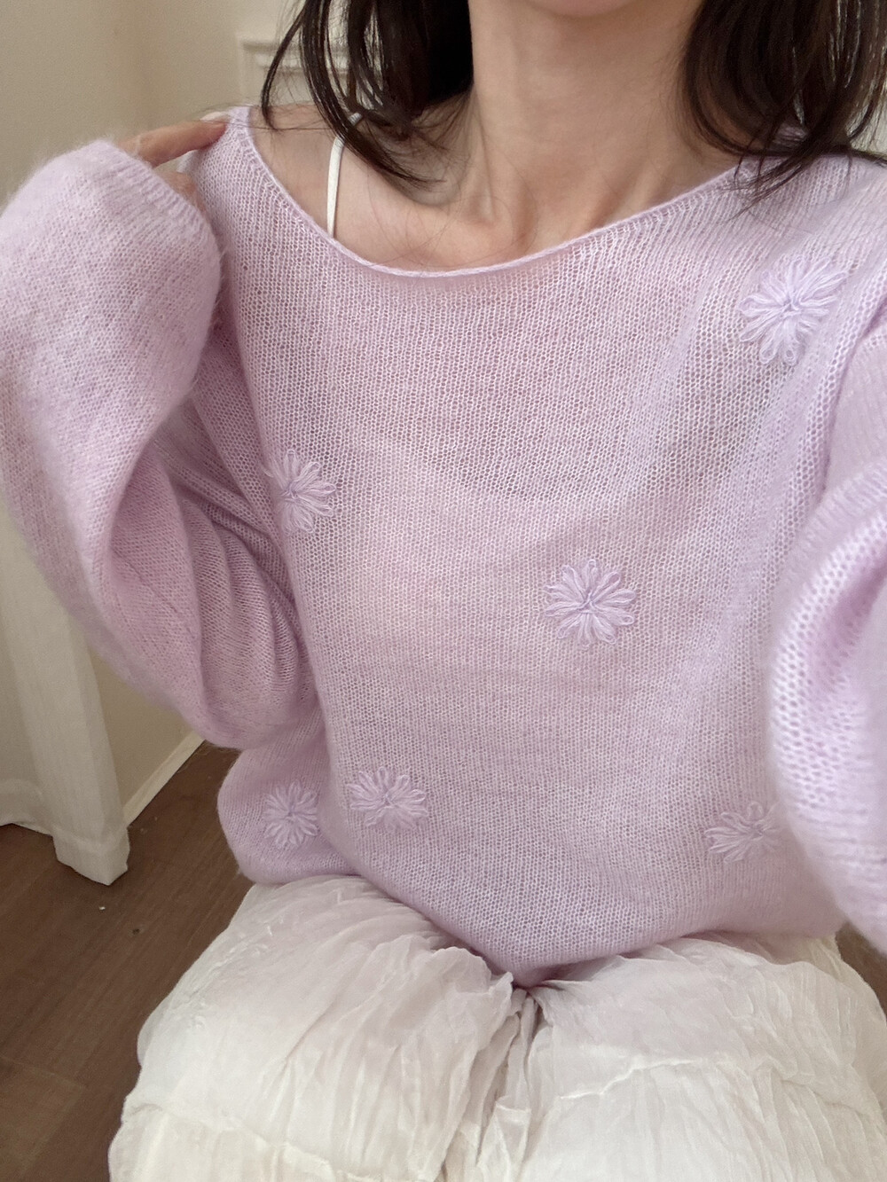 温柔系一字领柔软设计感针织衫