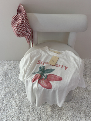 苎麻宽松草莓印花短袖T恤女