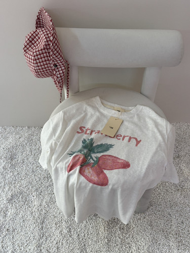 苎麻宽松草莓印花短袖T恤女