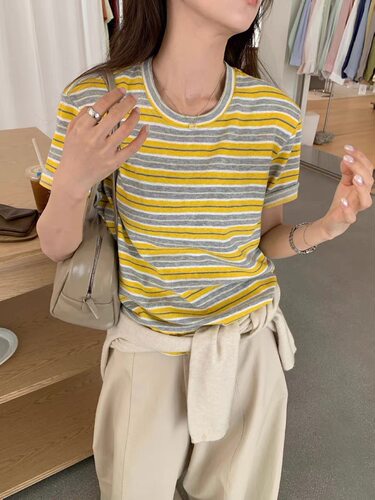 夏季韩系ins风条纹短袖T恤女