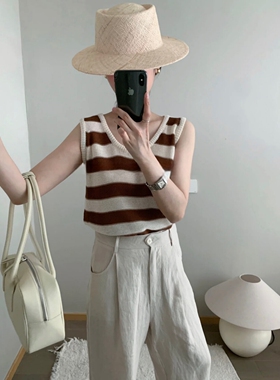 现货～秋上新！韩国东大门 经典条纹显瘦百搭针织背心吊带F258