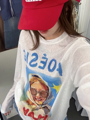 夏季慵懒宽松印花长袖T恤女款
