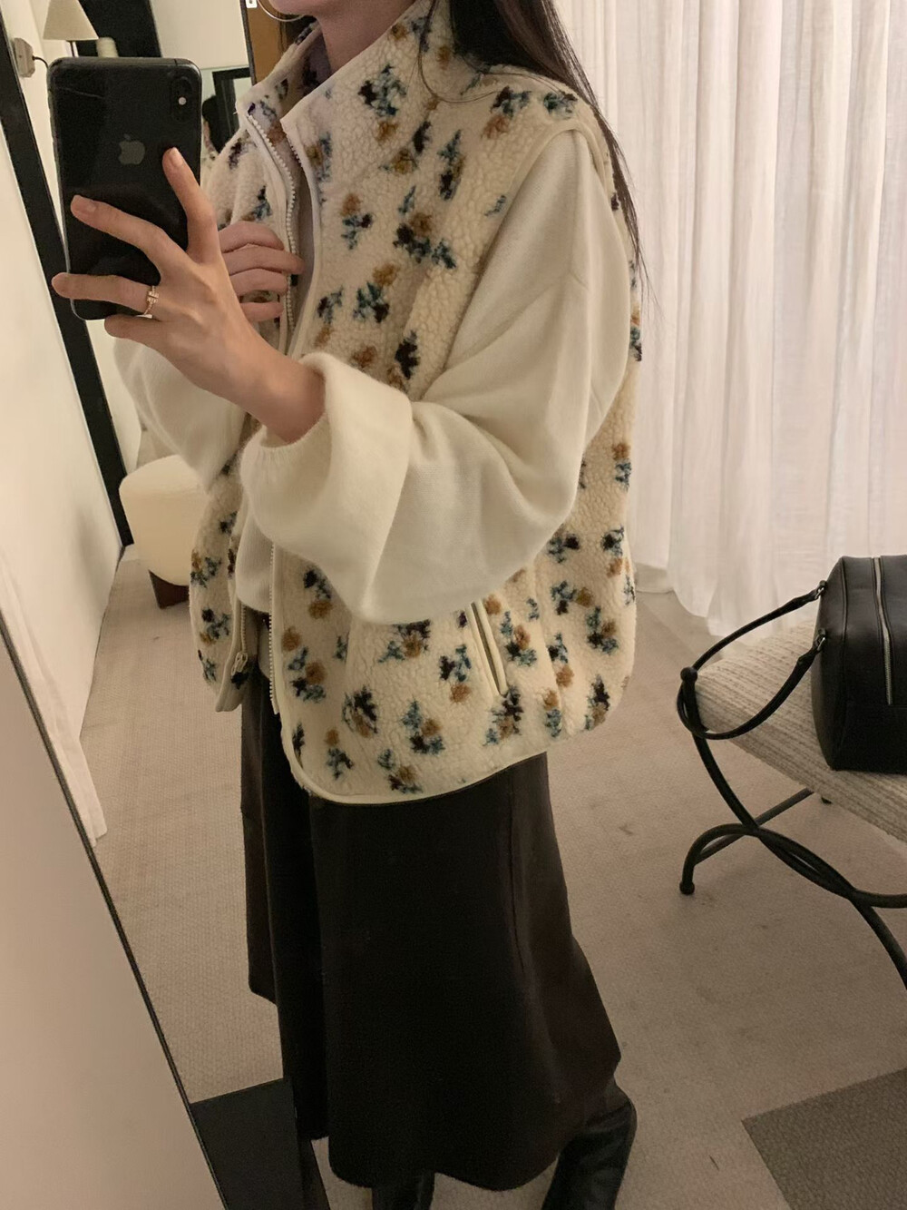 复古风无袖撞色线迹短款背心