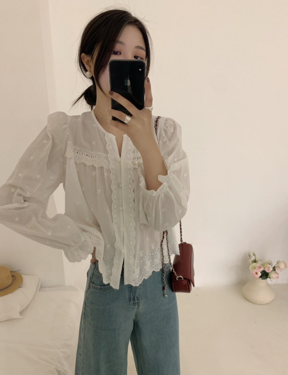 现货 ORig韩国东大门 减龄可爱甜美提花小衫 气质 衬衫上衣B109