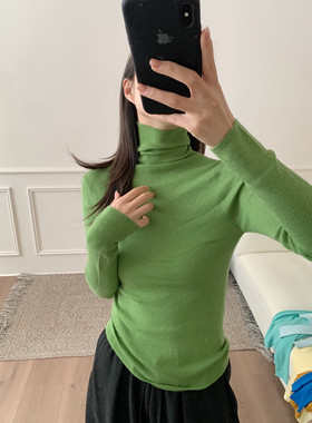 4.9%绵羊毛）韩国 冬季上新 纯色高弹力羊毛打底堆堆领百搭针织衫