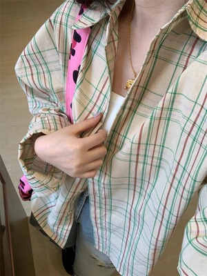 春上新复古宽松格子衬衫女