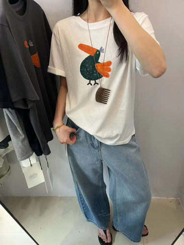 夏季东大门小鸟印花短袖T恤
