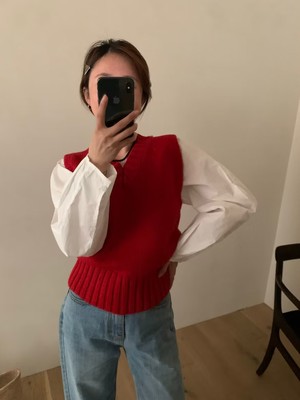 显瘦保暖针织V领马甲叠穿