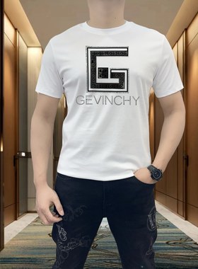 高级感白色短袖T恤男士2025夏季新款欧货莫代尔百搭潮牌烫钻体恤