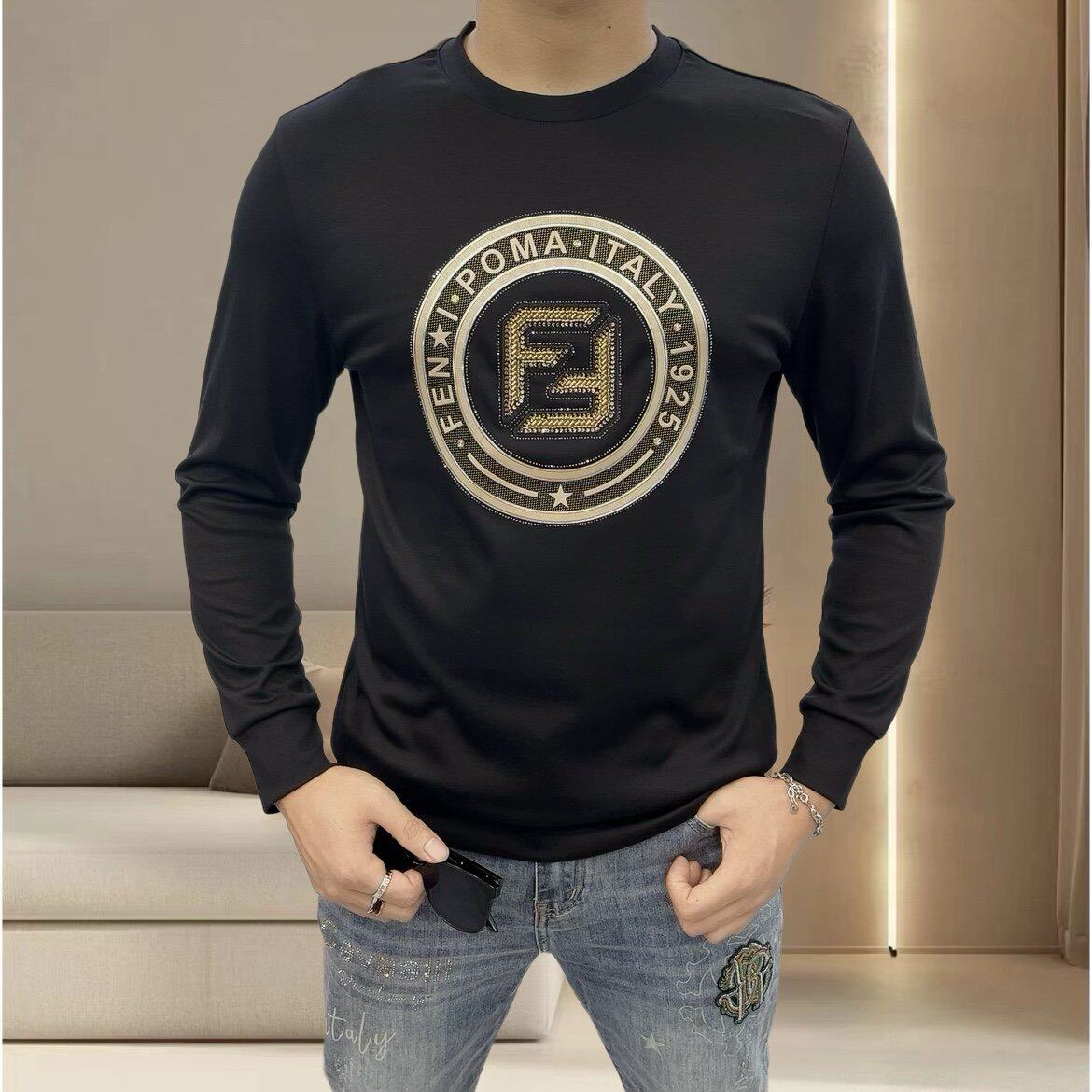 轻奢圆领修身卫衣男欧货秋冬潮牌重磅休闲修身上衣丝光棉长袖T恤