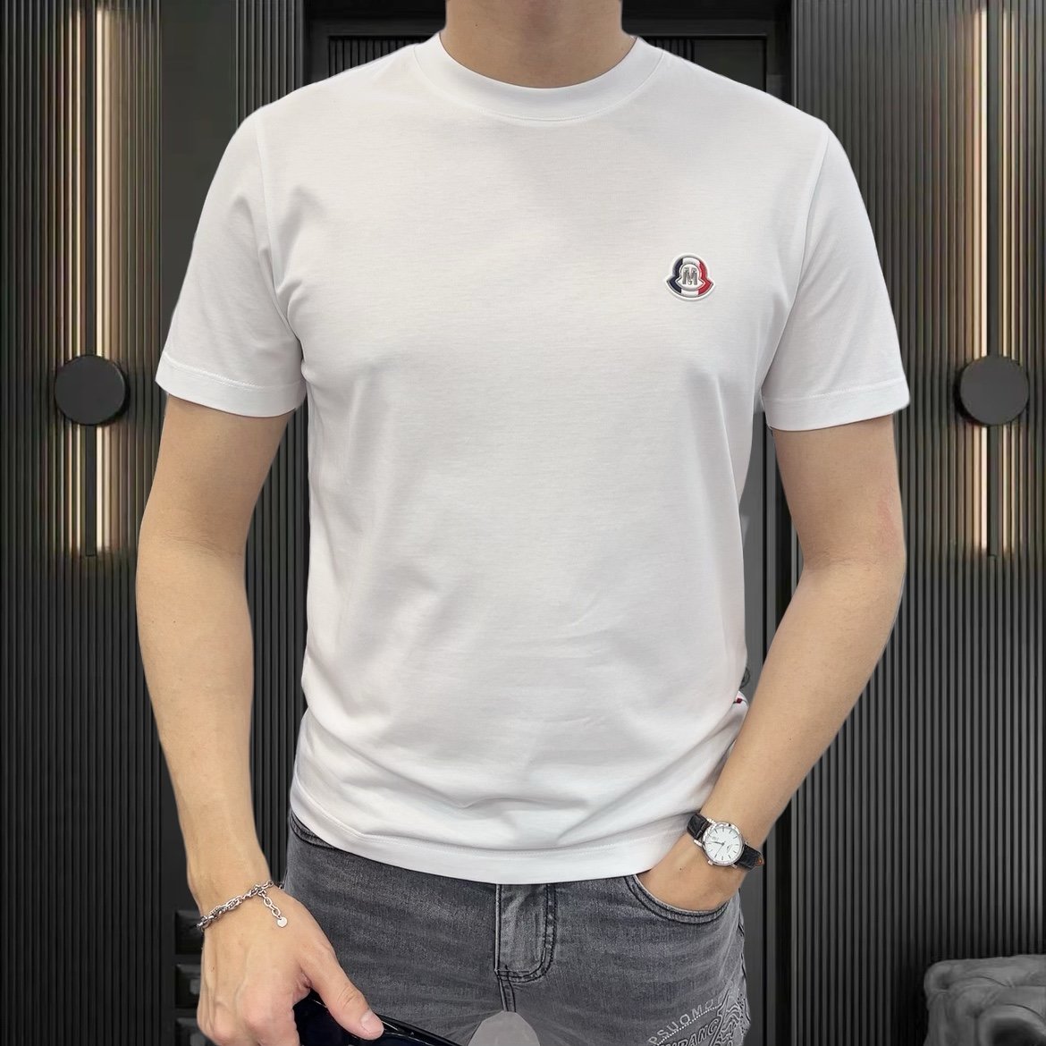 欧货高端夏季男士短袖t恤丝光棉潮牌修身半袖打底衫时尚凉感体恤T